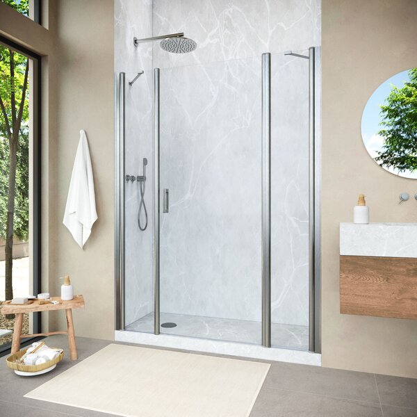 Душевая дверь Vegas Glass EP-2F NOVO h2000 180 04 01 R профиль никель, стекло прозрачное. Размер регулировки 178-183 см