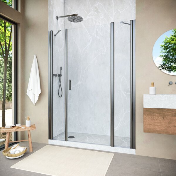 Душевая дверь Vegas Glass EP-2F NOVO h2000 190 11 01 R профиль оружейная сталь, стекло прозрачное. Размер регулировки 188-193 см