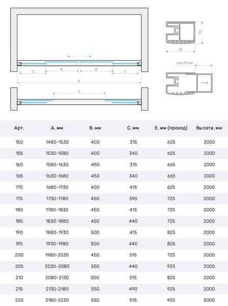Душевая дверь Vegas Glass Z2P Protec 190 11 07 профиль оружейная сталь, стекло графит. Размер регулировки 188-193 см