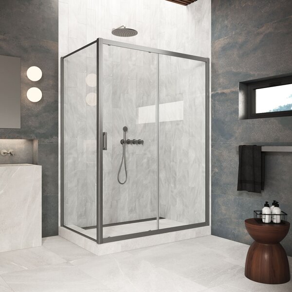Душевой уголок Vegas Glass ZP+ZPV Protec 180*100 11 01  профиль оружейная сталь, стекло прозрачное