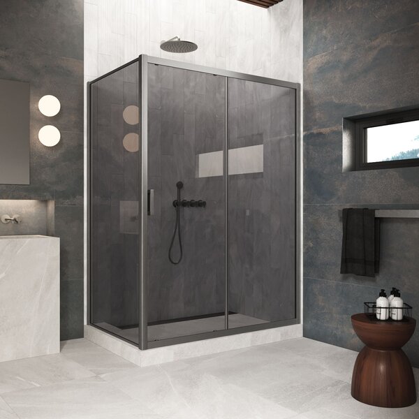 Душевой уголок Vegas Glass ZP+ZPV Protec 180*100 11 07  профиль оружейная сталь, стекло графит