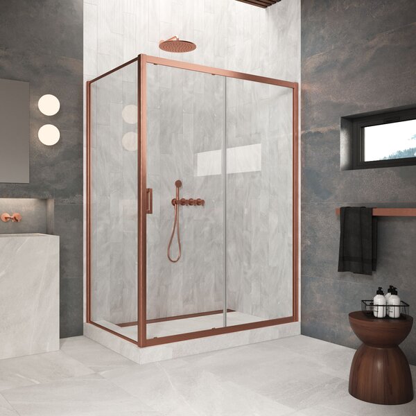 Душевой уголок Vegas Glass 125х90 см, ZP+ZPV Protec 125*90 12 01 профиль медь, стекло прозрачное