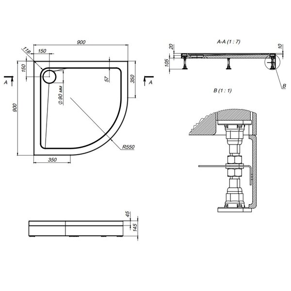 Акриловый душевой поддон 90 x 90 см, AM.PM X-Joy W88T-205-090W64