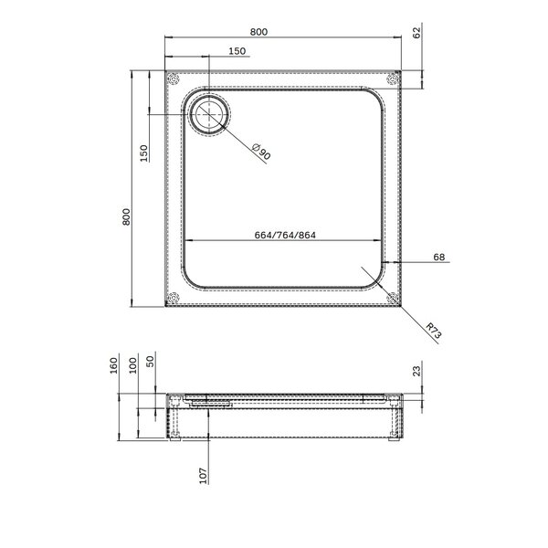 Акриловый душевой поддон 80 x 80 см, AM.PM Gem W90T-403-080W