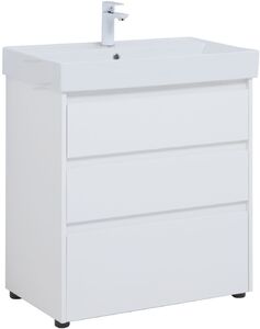 Тумба с раковиной Aquanet Nova Lite 75 белый глянец (3 ящика)