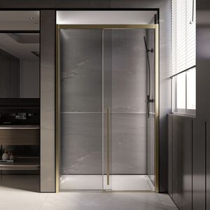Душевая дверь Veconi Premium Trento PTD-30G, 1500х2000, золото BRUSH, стекло прозрачное, регулируемая ширина 1460-1490 мм