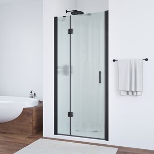 Душевая дверь Vegas Glass AFP NOVO 110 02М Moru L профиль черный матовый, стекло Moru. Размер регулировки 107,5-111,5 см.