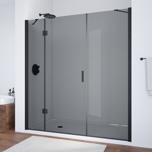 Душевая дверь Vegas Glass AFP-F NOVO 140 02М 07 L профиль черный матовый, стекло графит. Размер регулировки 137,5-141,5 см.
