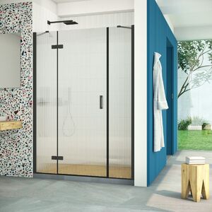 Душевая дверь Vegas Glass AFP-F Retta 130 02М Moru L профиль черный матовый, стекло Moru. Размер регулировки 127,5-131,5 см.