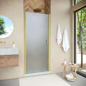 Душевая дверь Vegas Glass ЕР NOVO 80 03 10 профиль золото матовое, стекло сатин. Размер регулировки 77,5-82,5 см.