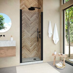 Душевая дверь Vegas Glass ЕР NOVO h2000 85 02М 01 профиль черный матовый, стекло прозрачное. Размер регулировки 82,5-87,5 см.