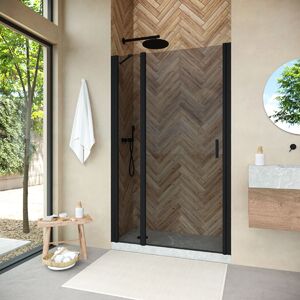 Душевая дверь Vegas Glass EP-F-1 NOVO h2000 110 02М 07 L профиль черный матовый, стекло графит. Размер регулировки 108,5-113,5 см.