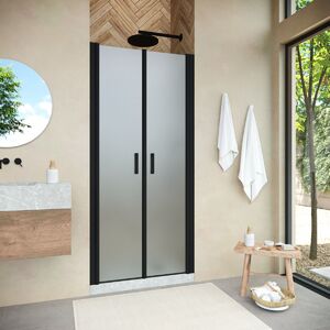 Душевая дверь Vegas Glass Е2Р NOVO h2000 80 02М 10 профиль черный матовый, стекло сатин. Размер регулировки 77,5-82,5 см.