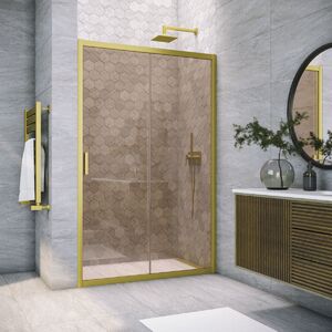 Душевая дверь Vegas Glass ZP NOVO h2000 130 03 05 профиль золото матовое, стекло бронза. Размер регулировки 128-133 см.