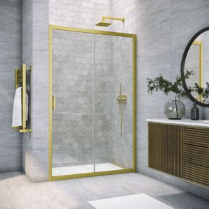 Душевая дверь Vegas Glass ZP NOVO h2000 130 03 crystalvision профиль золото матовое, стекло crystalvision. Размер регулировки 128-133 см.