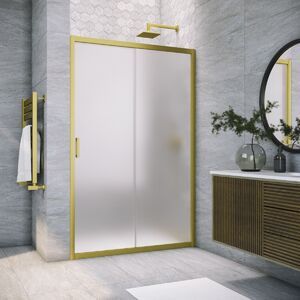 Душевая дверь Vegas Glass ZP NOVO h2000 140 03 10 профиль золото матовое, стекло сатин. Размер регулировки 138-143 см.
