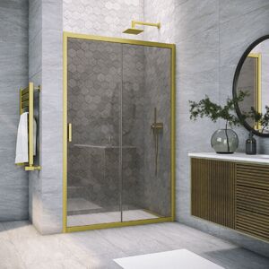 Душевая дверь Vegas Glass ZP NOVO h2000 150 03 07 профиль золото матовое, стекло графит. Размер регулировки 148-153 см.