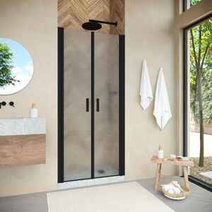 Душевая дверь Vegas Glass Е2Р LUX 90 02М 02 профиль черный матовый, стекло шиншилла. Размер регулировки 89-92 см.