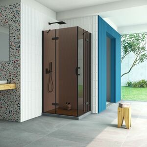 Душевой уголок Vegas Glass AFA-F Retta 90*80 02М 05 L стекло бронза, профиль черный, 90х80 см