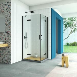 Душевой уголок Vegas Glass AFA-F Retta 100*80 02М 02 L стекло шиншилла, профиль черный, 100х80 см