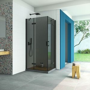 Душевой уголок Vegas Glass AFA-F Retta 100*90 02М 07 L стекло графит, профиль черный, 100х90 см