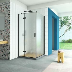 Душевой уголок Vegas Glass AFP-Fis Retta 120*100 02М 02 L стекло шиншилла, профиль черный, 120х100 см
