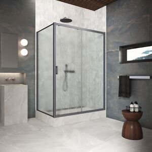 Душевой уголок Vegas Glass ZP+ZPV Protec h1900 120*80 06 02 стекло шиншилла, профиль вороненая сталь, 120х80 см