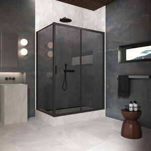 Душевой уголок Vegas Glass ZP+ZPV Protec h1900 140*70 02М 07 стекло графит, профиль черный, 140х70 см