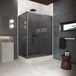Душевой уголок Vegas Glass ZP+ZPV Protec h1900 165*70 06 07 стекло графит, профиль вороненая сталь, 165х70 см