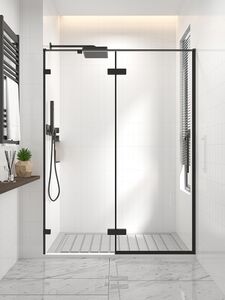 Душевая дверь Veconi Premium Alassio B, 1400х2000, черный матовый, стекло прозрачное осветленное, регулировка 139-140 см