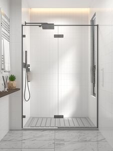 Душевая дверь Veconi Premium Alassio GR, 1300х2000, брашированный графит, стекло прозрачное осветленное, регулировка 129-130 см