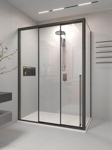 Душевой угол Veconi Premium Prato 300 SP B-L, 1300х1000x2000, черный матовый, стекло прозрачное