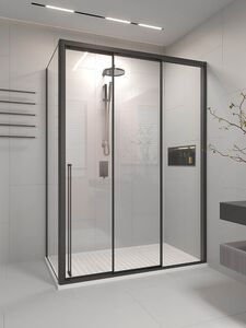 Душевой угол Veconi Premium Prato 300 SP B-R, 1500х900x2000, черный матовый, стекло прозрачное