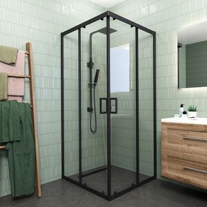 Душевой угол Veconi Rovigo RV-13, 1100x1100x1950, черный, стекло прозрачное