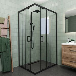 Душевой угол Veconi Rovigo RV-14, 1200x1000x1950, черный, стекло прозрачное