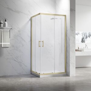 Душевой угол Veconi Rovigo RV-27G, 1100x800x1900, золото брашинг, прозрачное стекло