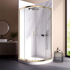 Душевой угол Veconi Rovigo RV-202G, 800x800x1900, брашированное золото, прозрачное стекло