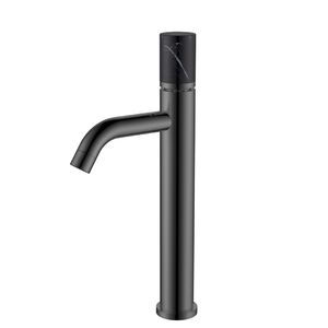 Смеситель Boheme STICK для раковинывыс.SHINE GUN METAL MRAMOR BLACK_Комплект 122-SGM-MR-B цвет вороненая сталь