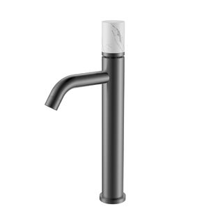 Смеситель Boheme STICK для раковинывыс.SHINE GUN METAL MRAMOR WHITE_Комплект 122-SGM-MR-W цвет вороненая сталь