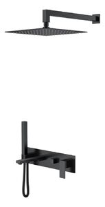 Смеситель встроенный + верхний+ ручной душ Boheme Qubic Matt Black 474-B