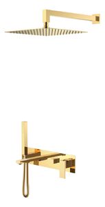 Смеситель встроенный + верхний+ ручной душ Boheme Qubic Shinny Gold 474-G