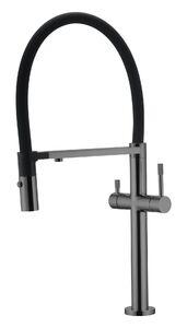 Смеситель для кухни Boheme UNO 115-SGM Shine Gun Metal c краном для питьевой воды