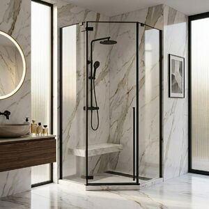 Душевой уголок Loranto NEO 90x90x195 прозрачное закаленное стекло 8 мм, Easy clean, профиль черный (CS-22107B)