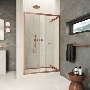 Душевая дверь Vegas-glass ZP Inside 100 12 01 стекло прозрачное, профиль медь, 100х200 см. Размер регулировки 99-101 см.