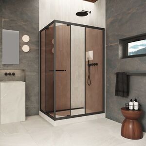 Душевой уголок Vegas-glass ZP+ZPV Inside 100*80 02M 05 стекло бронза, профиль черный матовый, 100х80 см