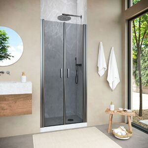 Душевая дверь Vegas Glass E2P NOVO h2000 80 11 07 профиль оружейная сталь, стекло графит. Размер регулировки 82,5-87,5 см