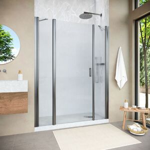 Душевая дверь Vegas Glass EP-2F NOVO h2000 140 11 Moru L профиль оружейная сталь, стекло Moru. Размер регулировки 138-143 см