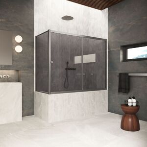 Шторка для ванны Vegas Glass ZV+ZVF Protec 150*70 11 07  профиль оружейная сталь, стекло графит