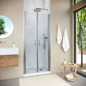 Душевая дверь в нишу Vegas Glass E2P NOVO h2000 90 04 01  профиль никель, стекло прозрачное. Размер регулировки 87,5-92,5 см.